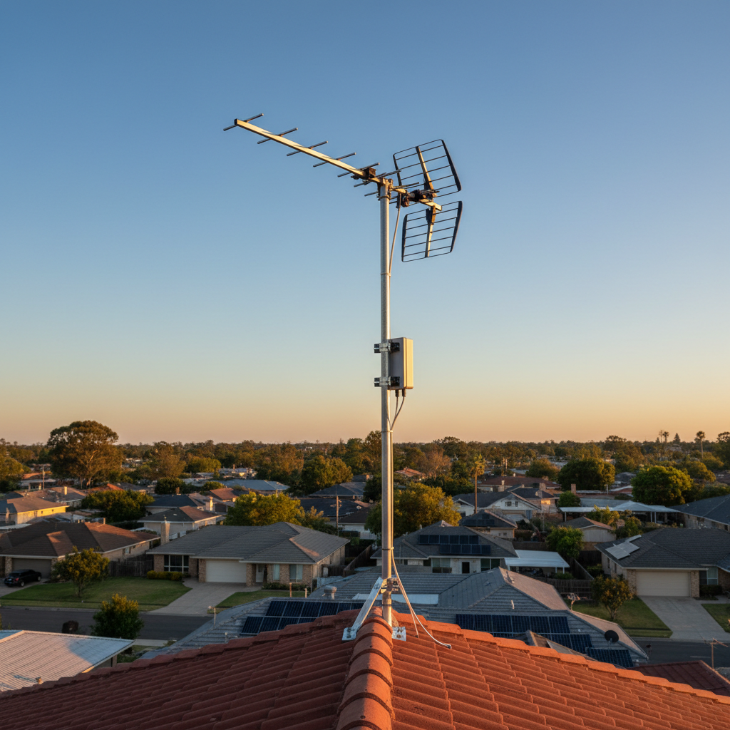 Antena externa instalada no telhado de uma casa para mostrar como instalar antena na tv digital com sinal de qualidade.
